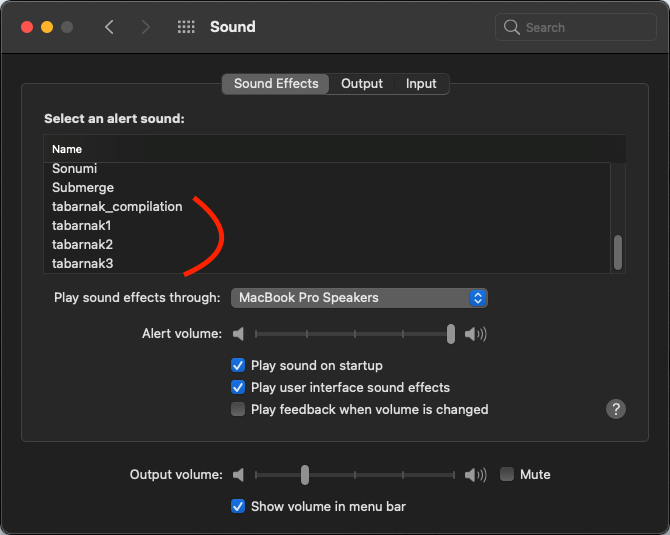 Screenshot of system preferences with custom sound options.