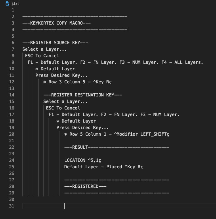 An output of instructions in simple text to remap keys.